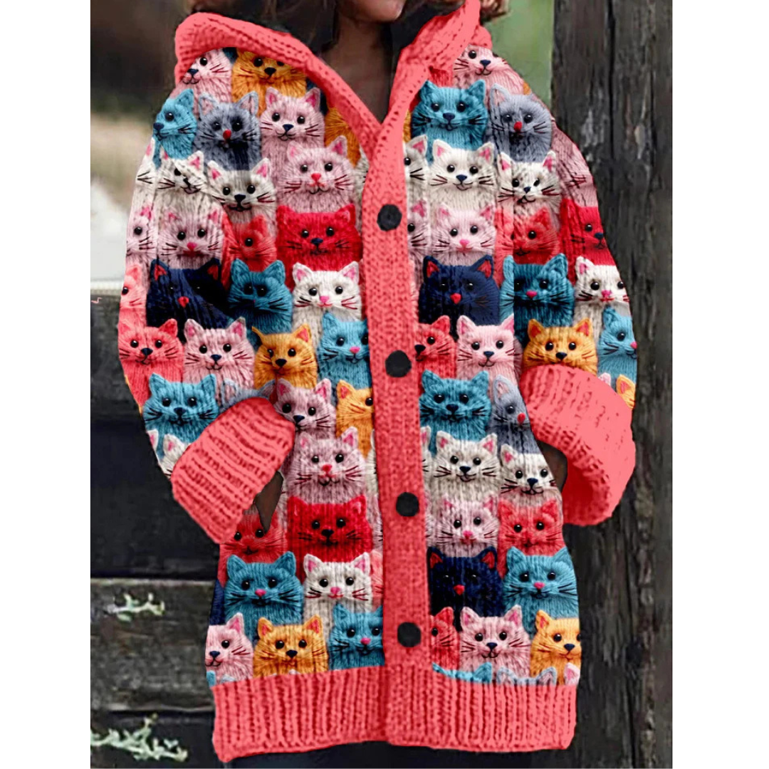 Strickjacke mit Kapuze und Katzenohren für Damen