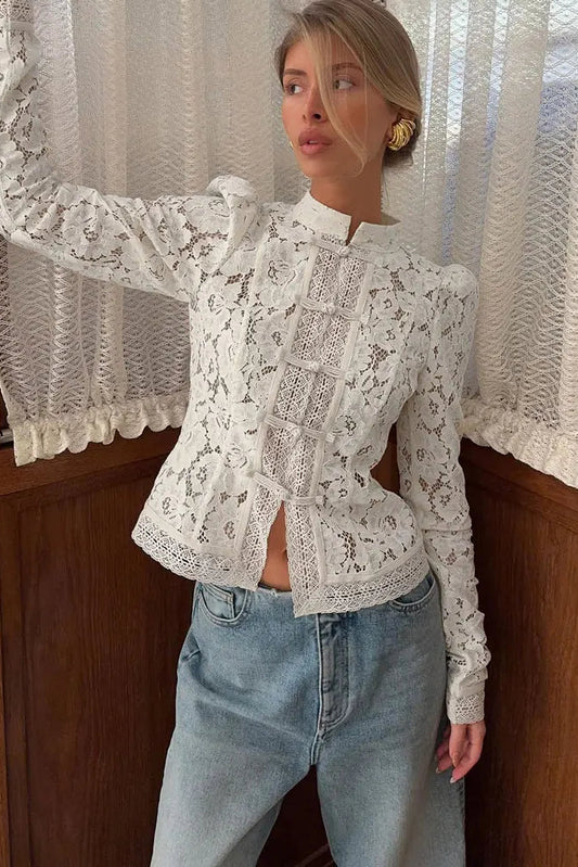 Tossy Women's Vintage Lace Blouse – Elegant Hollow Out Design 1