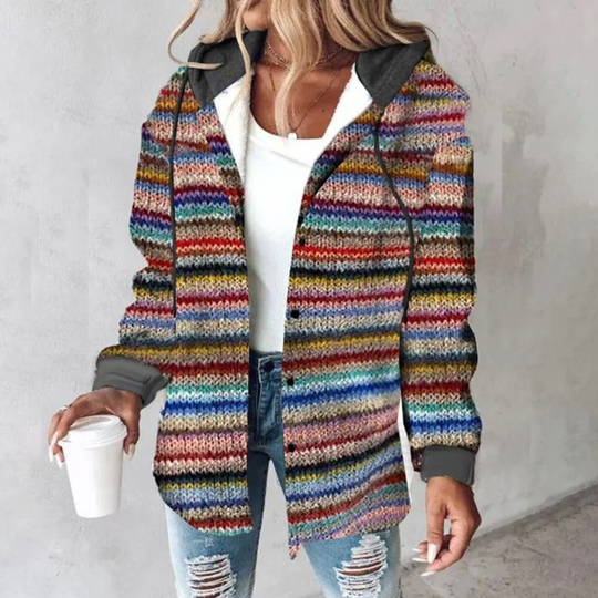 Warme Strickjacke mit Kapuze für Damen