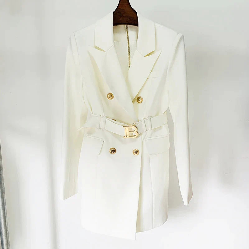 Zalento Damen Doppelseitiges Blazerkleid – Elegantes Design mit Goldknöpfen 2