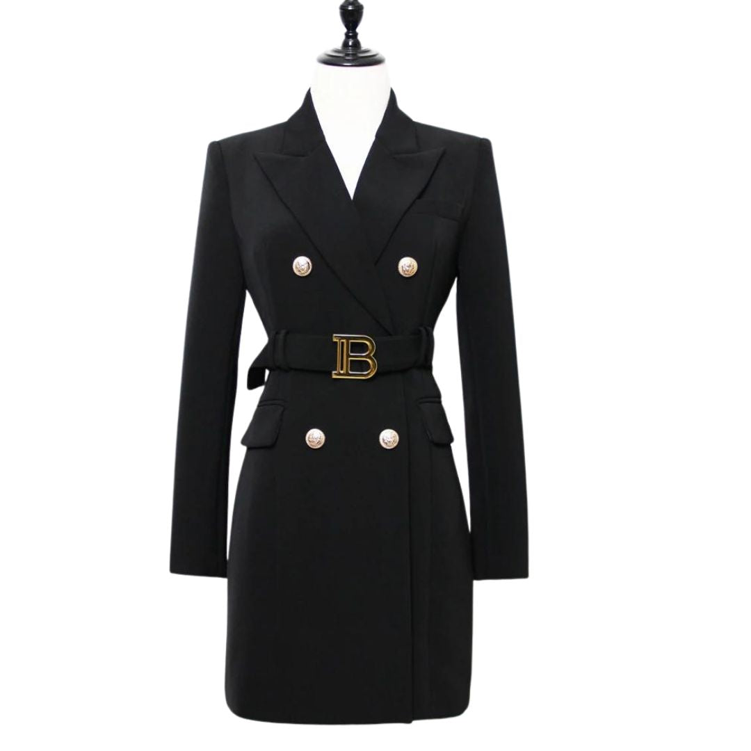 Zalento Damen Doppelseitiges Blazerkleid – Elegantes Design mit Goldknöpfen 8
