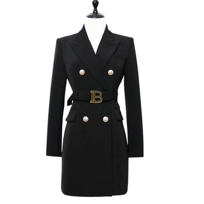 Zalento Damen Doppelseitiges Blazerkleid – Elegantes Design mit Goldknöpfen 8