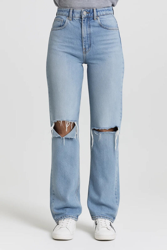 Zara Women's High-Waisted Jeans – Trendy Distressed Denim Style 0