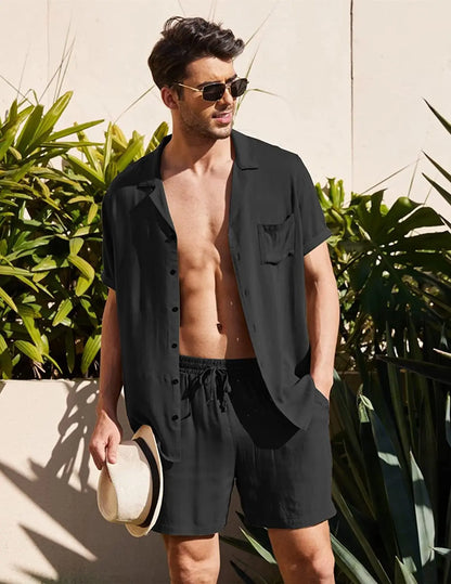 Zesty Men's Linen Shirt Set – Breathable Comfort for Summer Fun 0