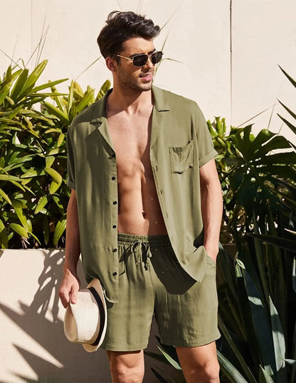 Zesty Men's Linen Shirt Set – Breathable Comfort for Summer Fun 4