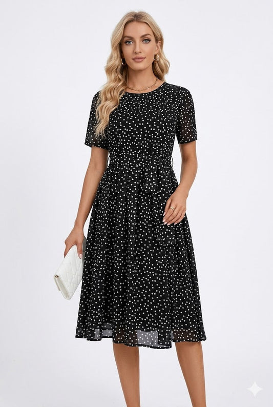 Zinta Women's Midi Dress – Chic Polka Dot Design for Stylish Versatility 0