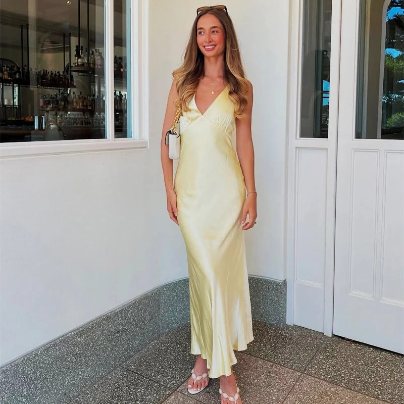Zyra Women's Satin Midi Dress – Elegant Backless Summer Style 2
