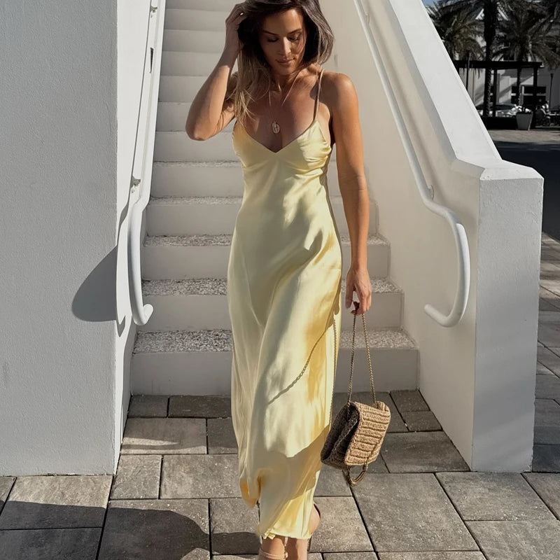 Zyra Women's Satin Midi Dress – Elegant Backless Summer Style 3