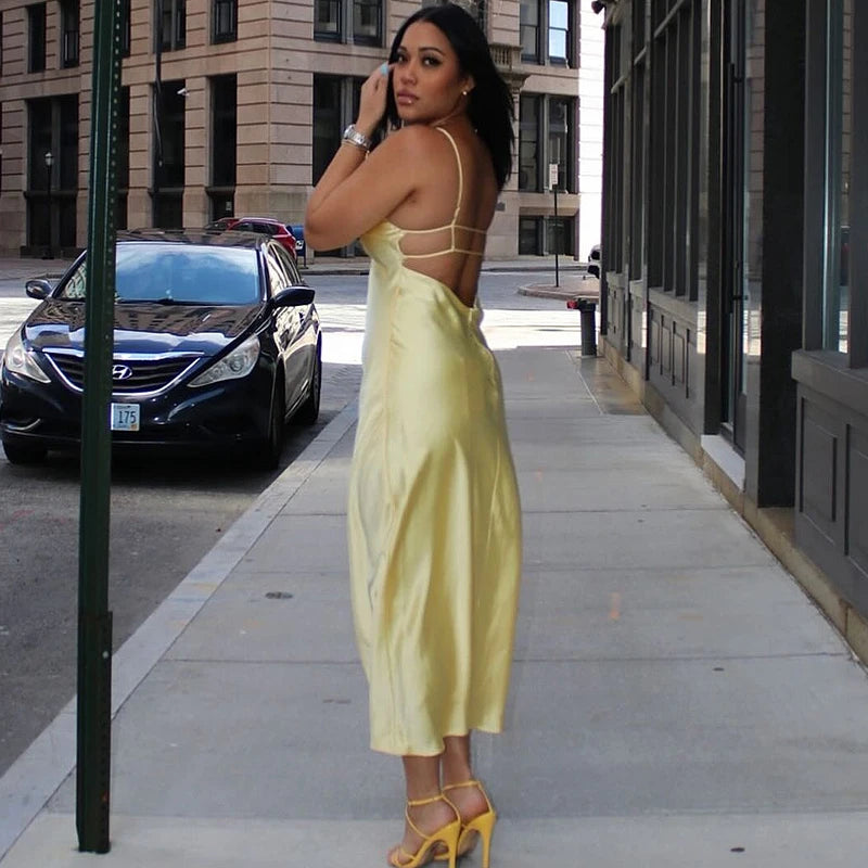 Zyra Women's Satin Midi Dress – Elegant Backless Summer Style 5