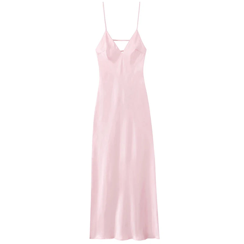 Zyra Women's Satin Midi Dress – Elegant Backless Summer Style 6