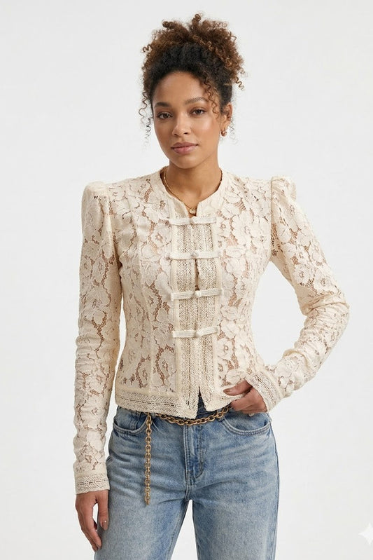 Blouse Women - Vintage Lace Hollow-Out Sheer Chic