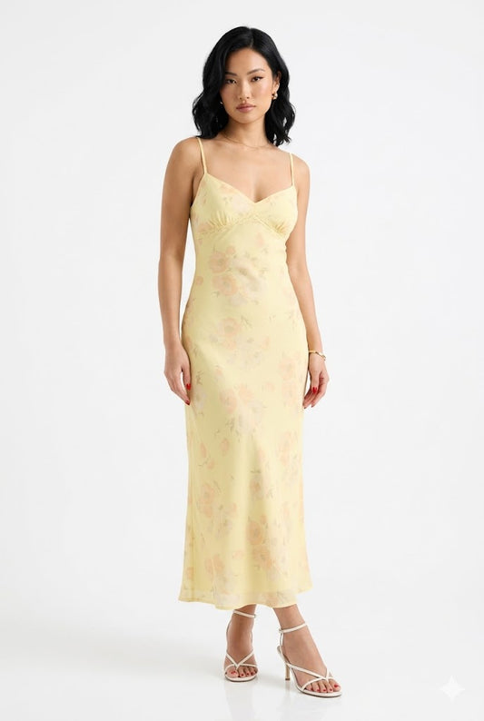 Dress Women - Floral Maxi Plunge Dress with Backless Design
