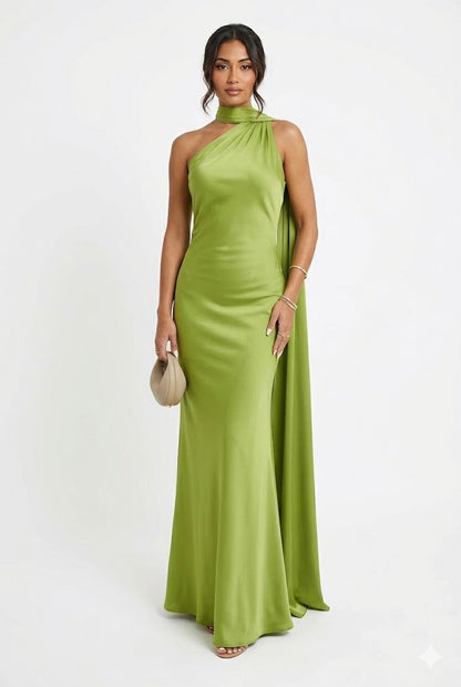 Dress Women - Satin Bodycon Dress with Off-Shoulder Neckline and Ribbon Detail
