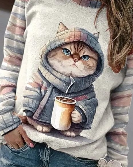 Bernharda | Verspielter Pullover mit Katzenmotiv für Damen