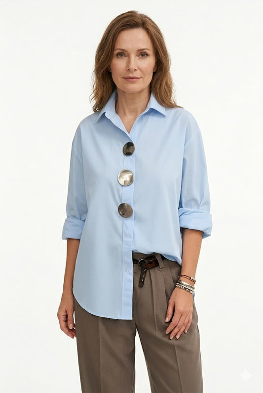 Blouse Women - Stand Collar Button Front Breathable