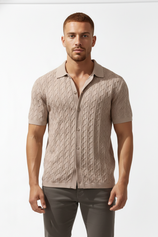 Polo Shirt Men - Knit Textured Casual Polo with Short Sleeves