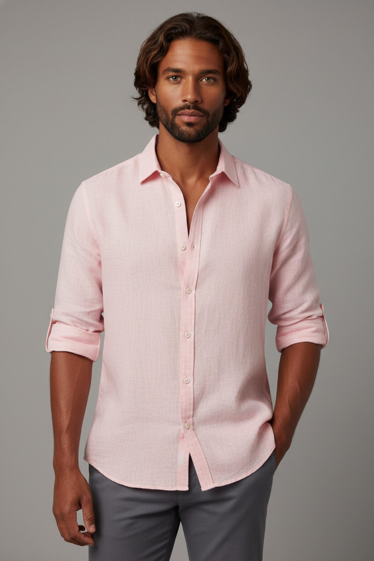 Shirt Men - Linen Button Down Casual Shirt with Long Sleeves
