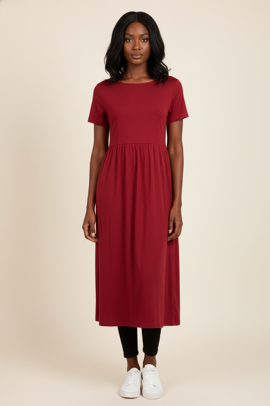 Maxi Dress Women - Cotton Casual Summer Dress with Cap Sleeves