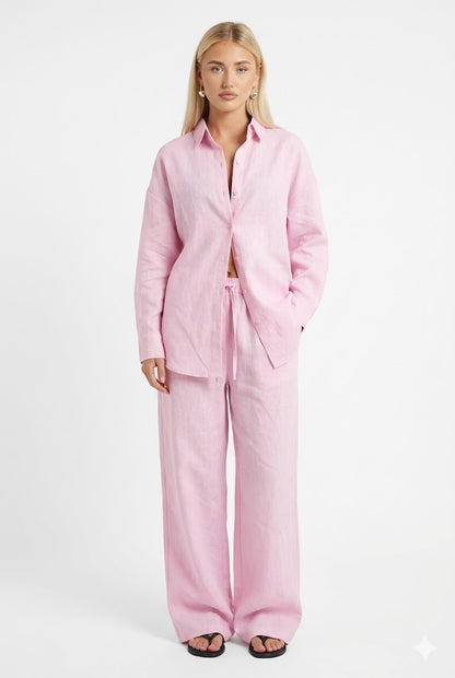 Set Women - Wide Leg Co-Ord Shirt Outfit with Lapel Detail